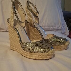 Jessica Simpson Metallic Gold Espadrille Wedge Sandals